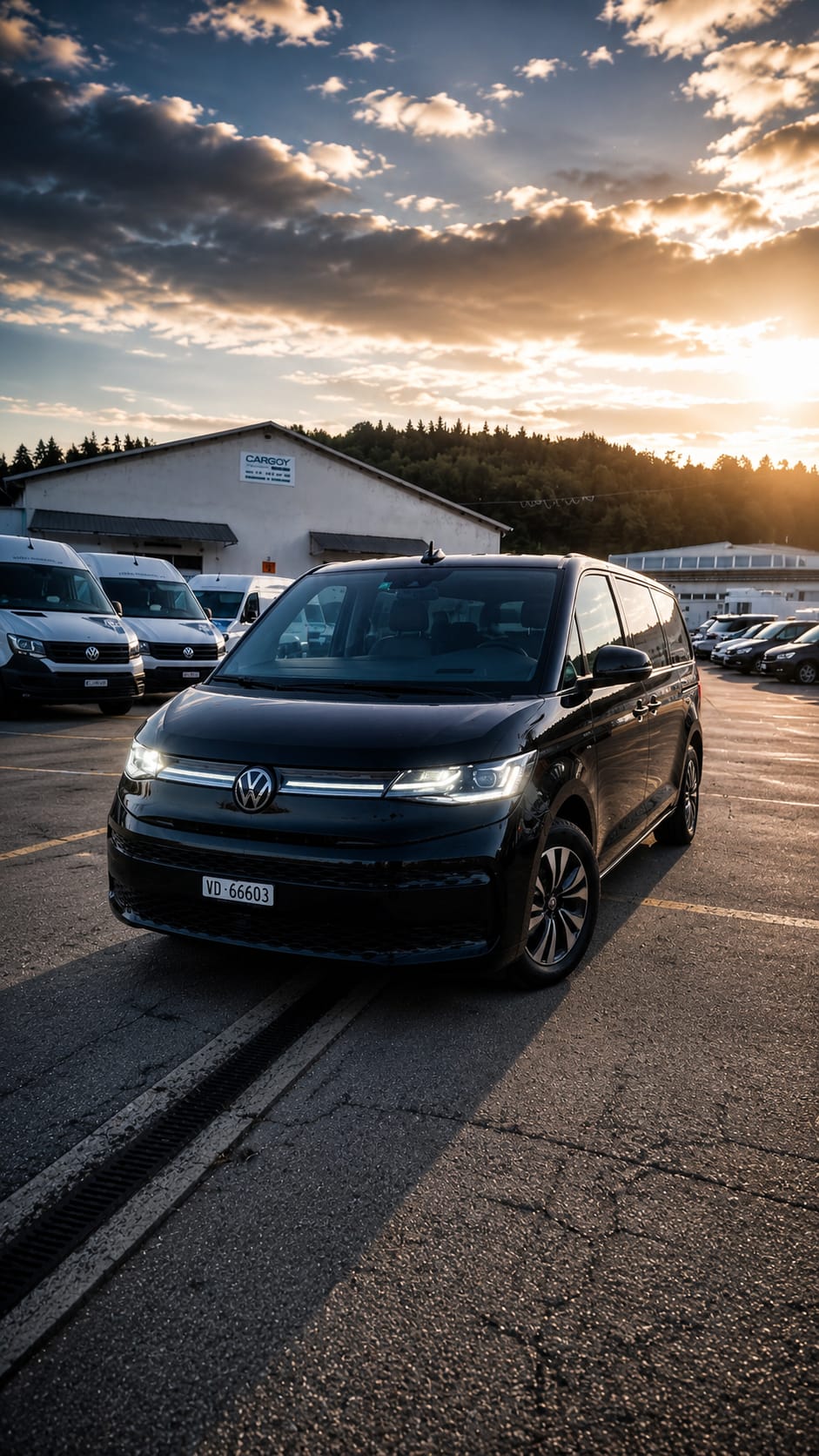 VW Multivan Ada Location au coucher du soleil